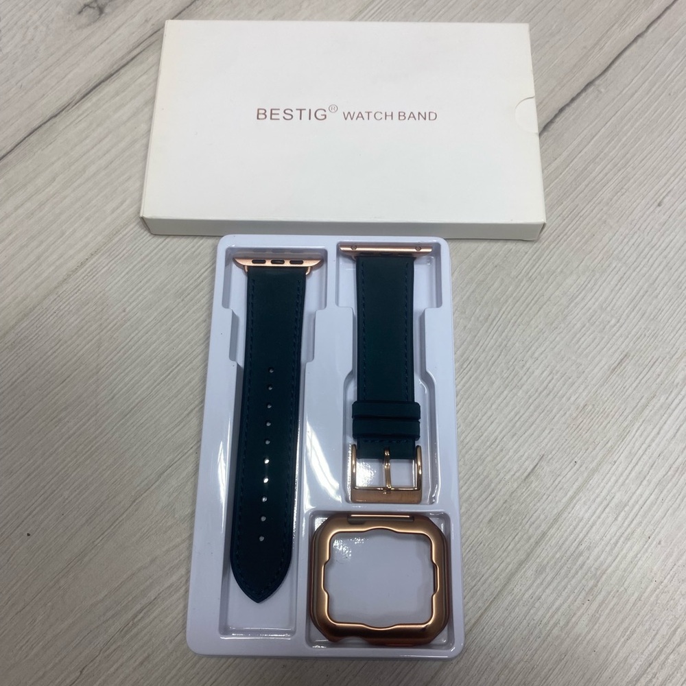 Black Leather Watch Band with Rose Gold Case for Women
